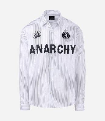 Camisa Manga Longa em Algodão Listrada com Lettering Anarchy