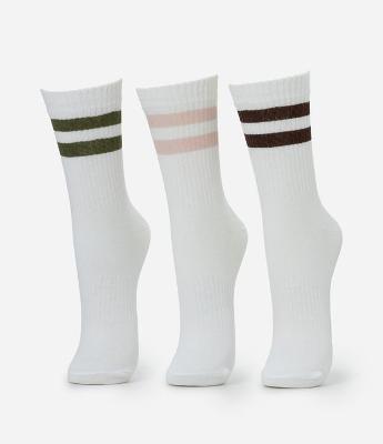 Kit 03 Meias Cano Alto em Algodão com Estampa de Listras
