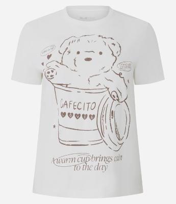 Camiseta Manga Curta com Estampa Urso e Cafecito