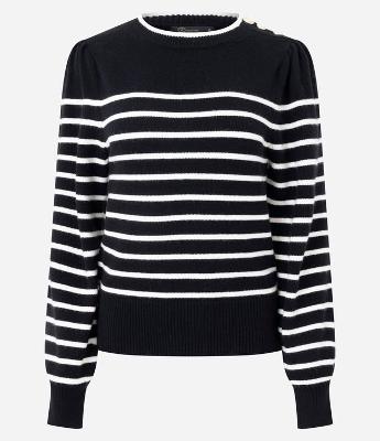 Suéter em Tricô com Estampa Listrada e Botões no Ombro