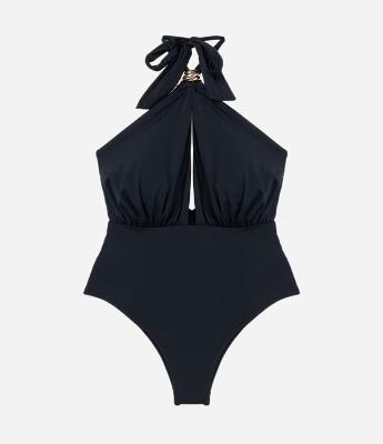 Maiô Gola Halter em Microfibra com Aviamento e Decote nas Costas