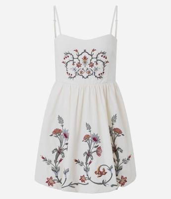 Vestido Curto em Cambraia com Bordado Floral
