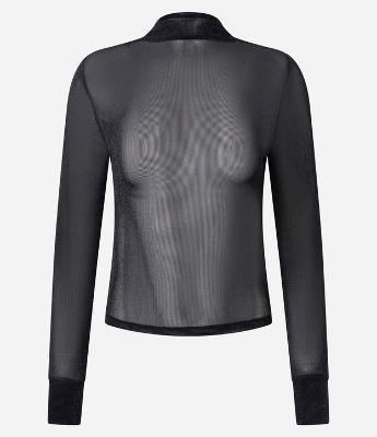 Blusa em Tule com Brilho e Gola Alta