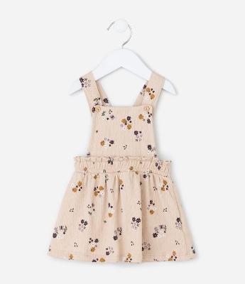 Salopete Infantil Canelada com Estampa Floral – Tam 0 a 18 Meses