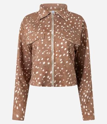 Jaqueta Suede Animal Print Bambi com Zíper