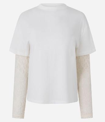 Camiseta com Manga Longa de Renda Sobreposta