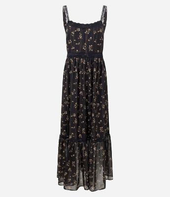 Vestido Midi Longo Estampa Étnica com Alças Finas