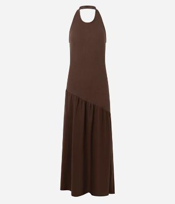 Vestido Feminino Midi Boho Glam em Malha com Corpo Canelado