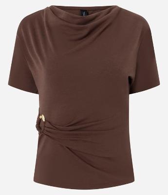 Blusa Texturizada com Decote Drapeado e Aviamento na Cintura