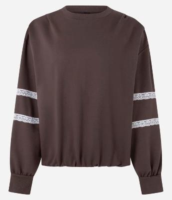 Blusão em Moletom com Detalhe de Renda nas Mangas