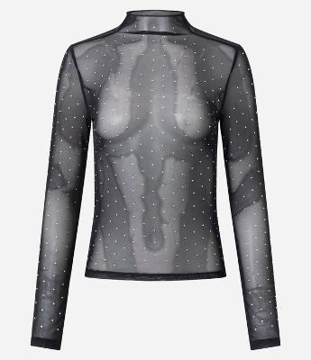 Blusa Manga Longa em Tule com Aplicação de Brilho