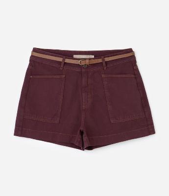 Short Mom em Sarja com Costura Ocre e Cintinho Curve & Plus Size