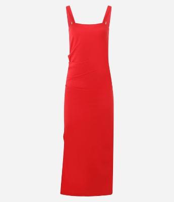 Vestido Midi em Bengaline com Franzido Lateral