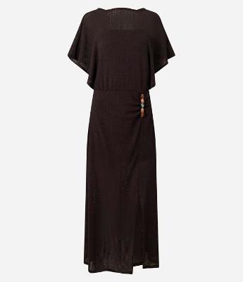 Vestido Longo em Malha Texturizada com Decote V nas Costas