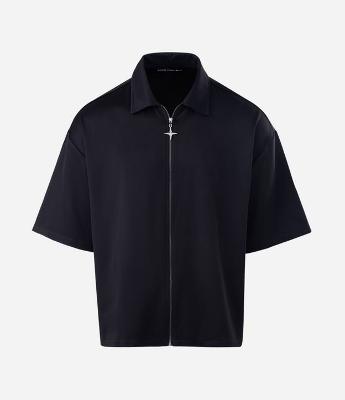 Camisa Manga Curta Lisa com Zíper de Cruz