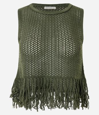 Blusa em Tricô com com Ponto Trabalhado e Franjas