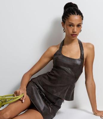 Blusa Frente Única em PU com Efeito Manchado