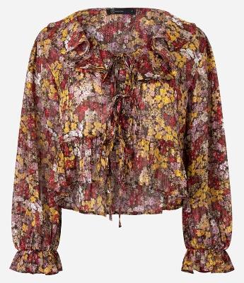 Blusa Feminina Manga Longa Floral com Jabour e Amarração