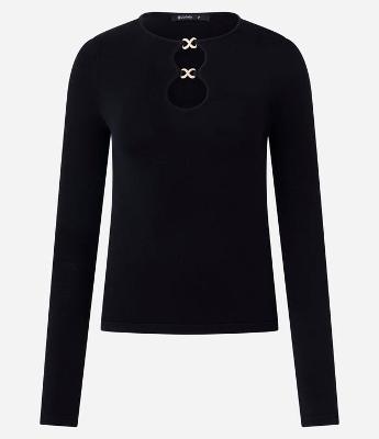 Blusa Regular em Tricô com Aviamento no Decote