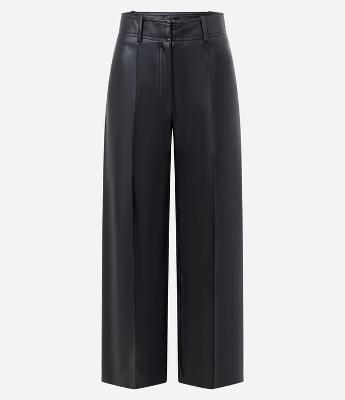 Calça Wide Leg em PU com Aplicação de Bolsos