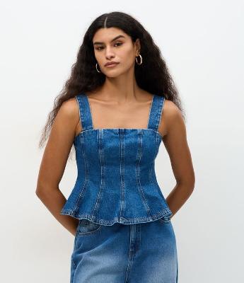Blusa Peplum em Jeans com Zíper