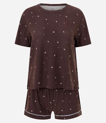 Pijama Curto Feminino Peach Touch Listrado com Pipping