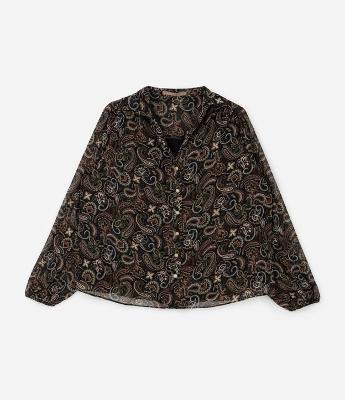 Blusa Bata Manga Longa em Chiffon com Estampa Paisley Curve & Plus Size