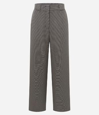 Calça Reta Alfaiatada com Estampa Pied de Poule