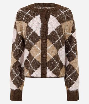 Cardigan Tricô Xadrez com Botões