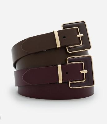 Kit 02 Cintos Médios em PU com Fivela Retangular