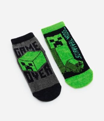 Kit 02 Meias Infantil com Estampa Minecraft – Tam 23 a 38