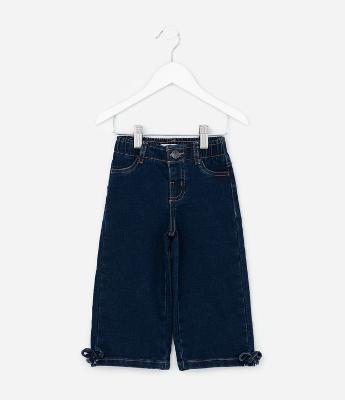 Calça Infantil Wide em Jeans com Laços Laterais – Tam 1 a 6 Anos