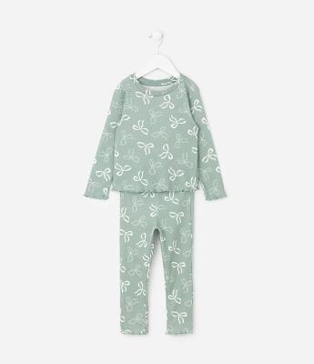 Pijama Infantil Blusa e Calça com Estampa de Laços – Tam 2 a 8 Anos