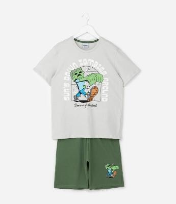 Pijama Infantil Blusa e Short Estampa Minecraft – Tam 5 a 14 Anos