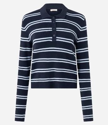 Blusa em Tricô com Estampa Listrada e Gola Polo