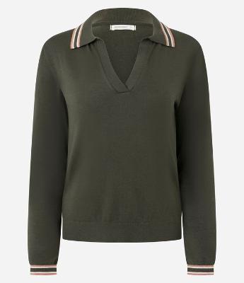 Blusa em Tricô com Gola Polo e Viés Contrastantes
