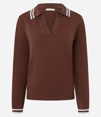 Blusa em Tricô com Gola Polo e Viés Contrastantes