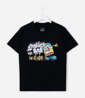 Camiseta Infantil com Estampa Bob Esponja Skate – Tam 5 a 14 Anos