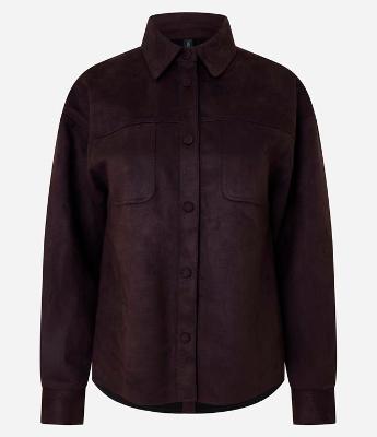 Camisa Manga Longa em Suede com Botões Cobertos