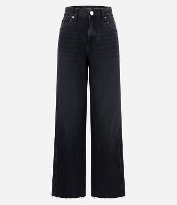 Calça Wide em Jeans com Cintura Média e Recortes