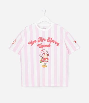 Camiseta Infantil Oversized Listrada Moranguinho Sport Club – Tam 7 a 16 Anos