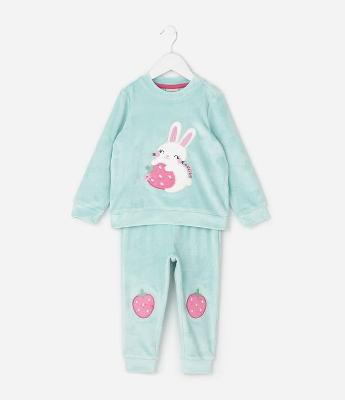 Pijama Infantil com Bordado Coelhinho e Morangos – Tam 2 a 6 Anos