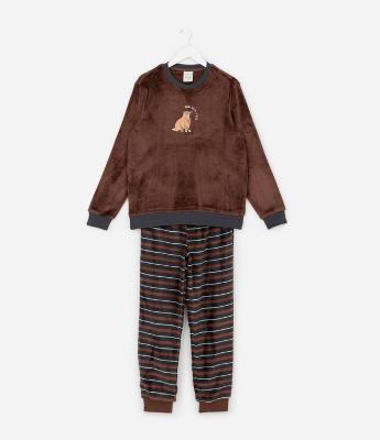 Pijama Infantil Longo com Bordado de Capivara – Tam 7 a 16 Anos