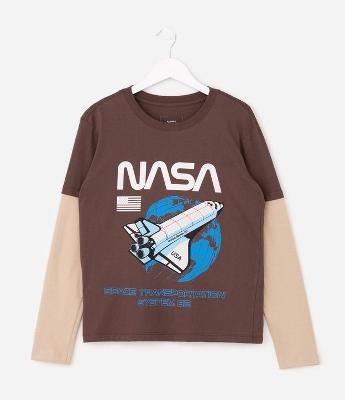 Camiseta Infantil Nasa com Manga Sobreposta – Tam 5 a 14 Anos