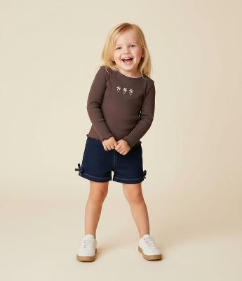 Blusa Infantil Canelada com Bordado Flor – Tam 1 a 5/6 Anos
