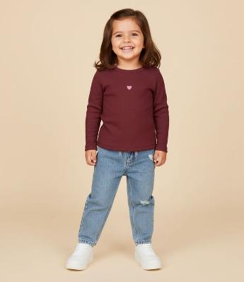 Camiseta Infantil em Ribana com Bordado de Coração – Tam 1 a 6 Anos