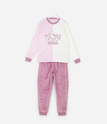 Pijama Infantil Longo com Hello Kitty em Relevo – Tam 5 a 14 Anos