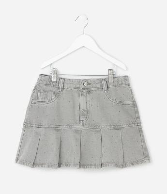 Saia Infantil em Jeans com Pregas e Termo Colante – Tam 5 a 14 Anos