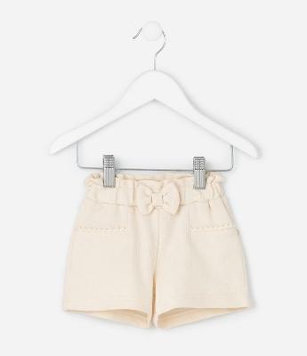 Bermuda Infantil Texturizada com Laço – Tam 0 a 18 Meses