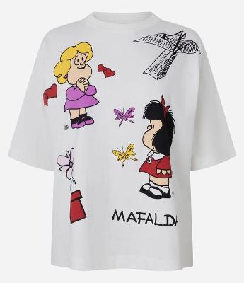 Camiseta Boxy em Algodão com Estampa Mafalda